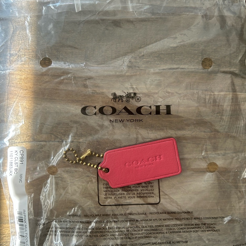 Coach Vibrant Pink Tag with Gold Chain